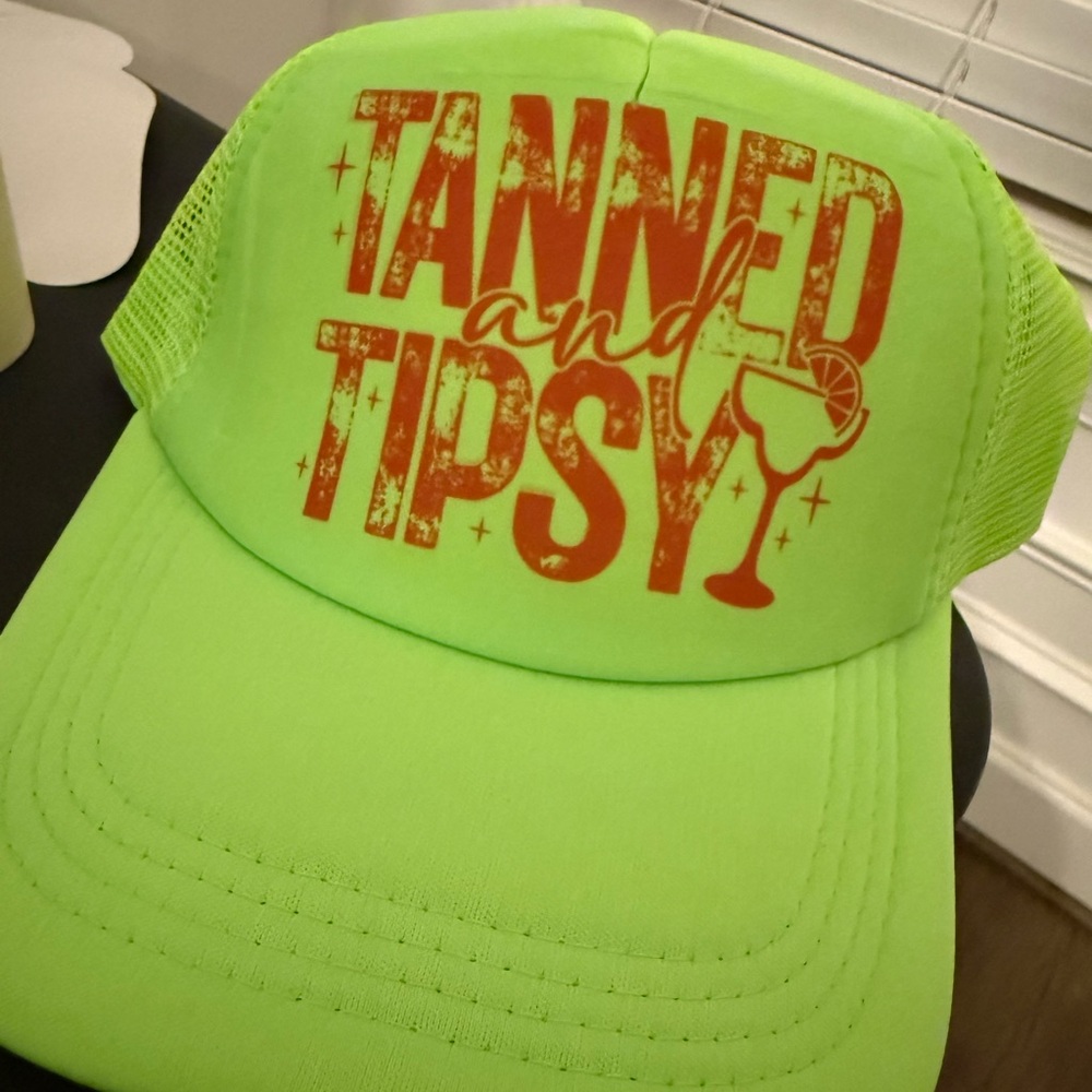 Neon Green 'Tanned and Tipsy' Trucker Hat